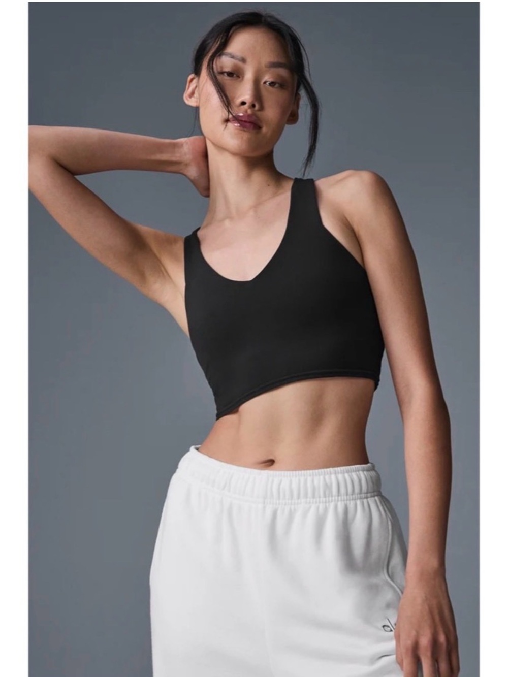 ALO Yoga Real Bra Tank Top Black Sports V Neck Size XS